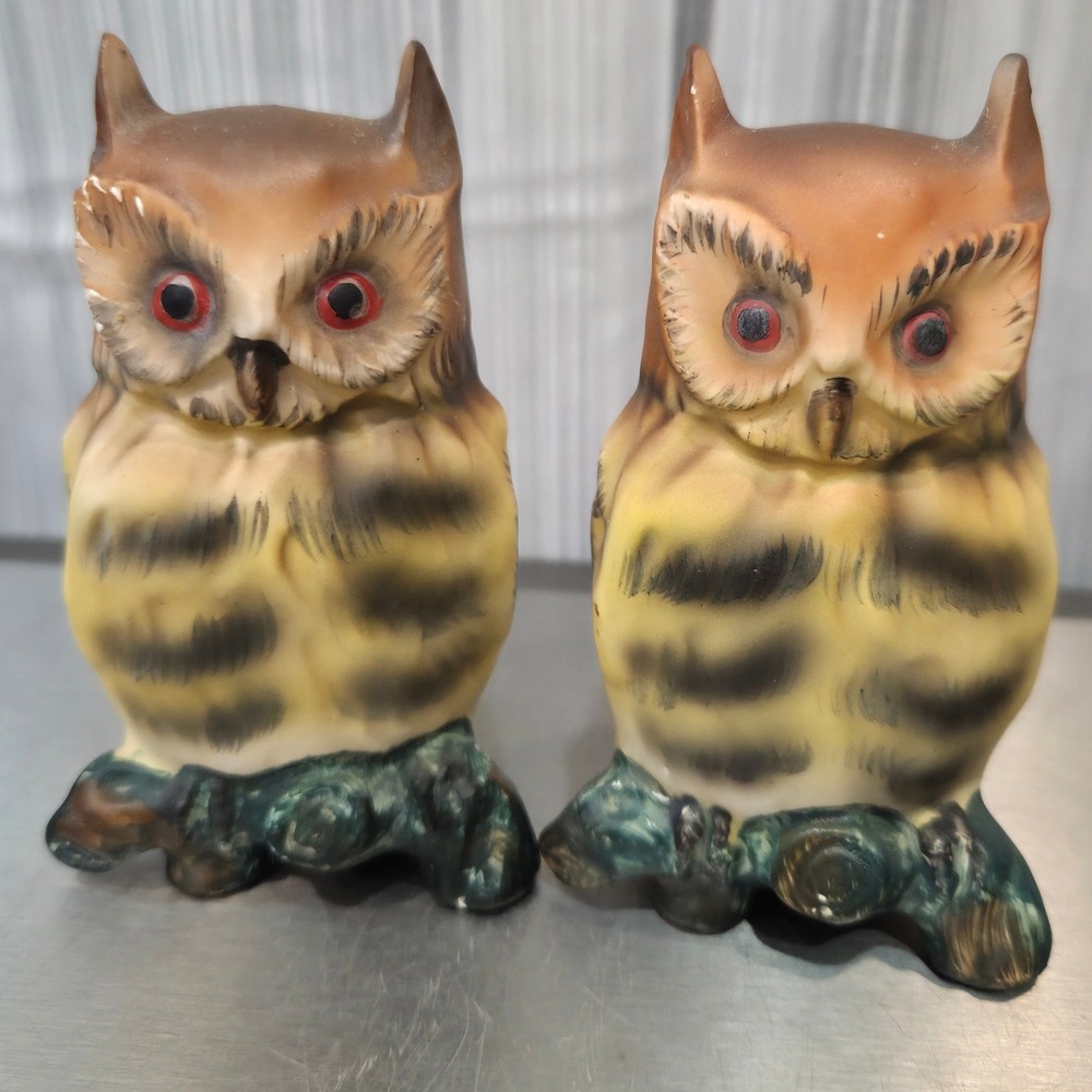 Vintage Brinnco Owl Salt & Pepper Shakers Ceramic Japan MCM Hand Painted Set